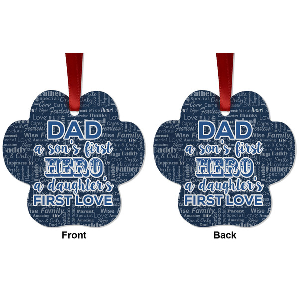 My Father My Hero Metal Paw Ornament - Front and Back