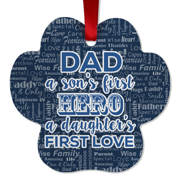 Custom My Father My Hero Metal Paw Ornament - Double Sided