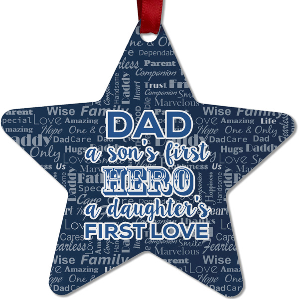 Custom My Father My Hero Metal Star Ornament - Double Sided
