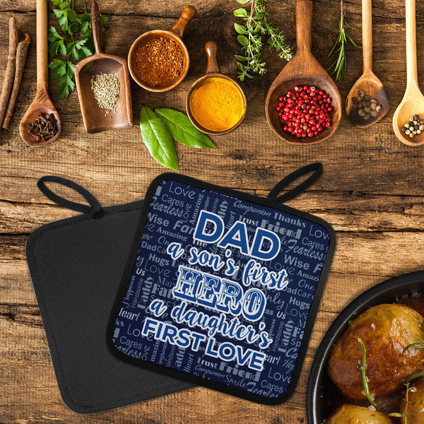 My Father My Hero Neoprene Pot Holder - Set of 2  LIFESTYLE (Flatlay)