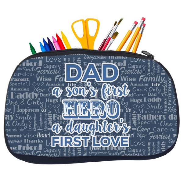 Custom My Father My Hero Neoprene Pencil Case - Medium
