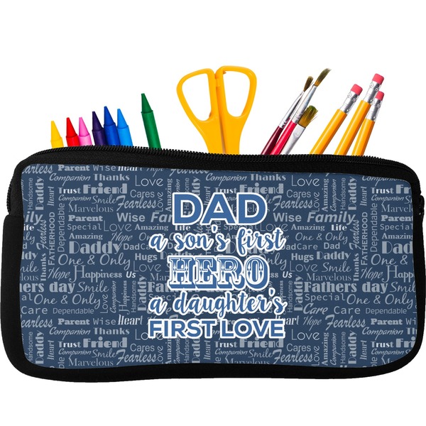 Custom My Father My Hero Neoprene Pencil Case - Small