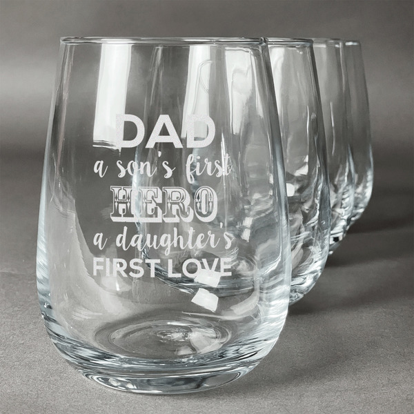Custom My Father My Hero Stemless Wine Glasses (Set of 4)