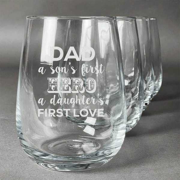 Custom My Father My Hero Stemless Wine Glasses (Set of 4)