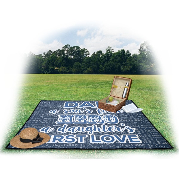 My Father My Hero Picnic Blanket - with Basket Hat and Book - in Use