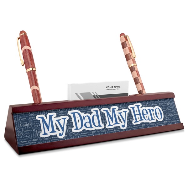 Custom My Father My Hero Red Mahogany Nameplate with Business Card Holder (Personalized)