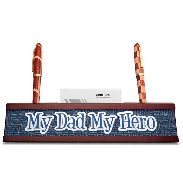 My Father My Hero Red Mahogany Nameplates with Business Card Holder - Straight