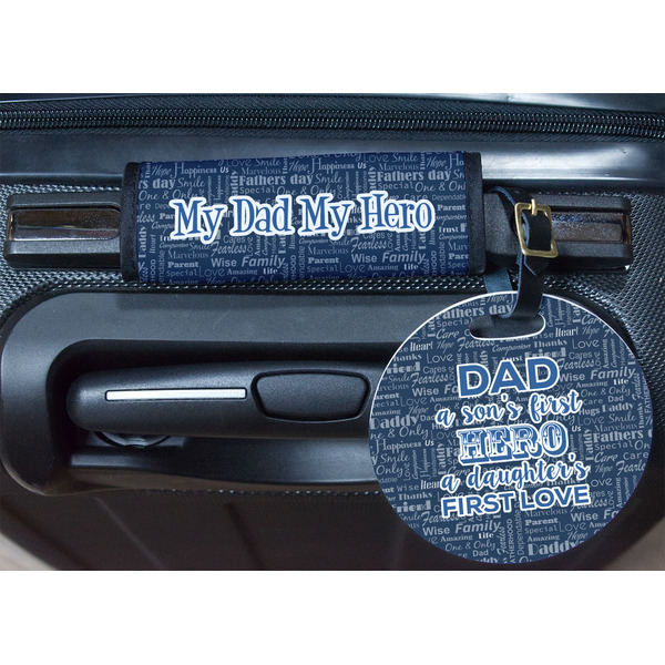 My Father My Hero Round Luggage Tag & Handle Wrap - In Context