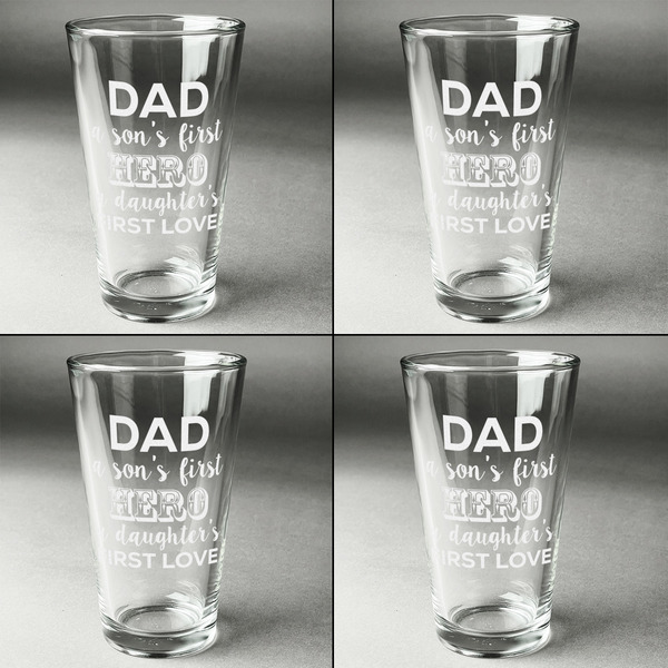 My Father My Hero Set of Four Engraved Beer Glasses - Individual View