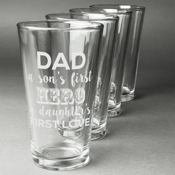 Custom My Father My Hero Pint Glasses - Engraved (Set of 4)