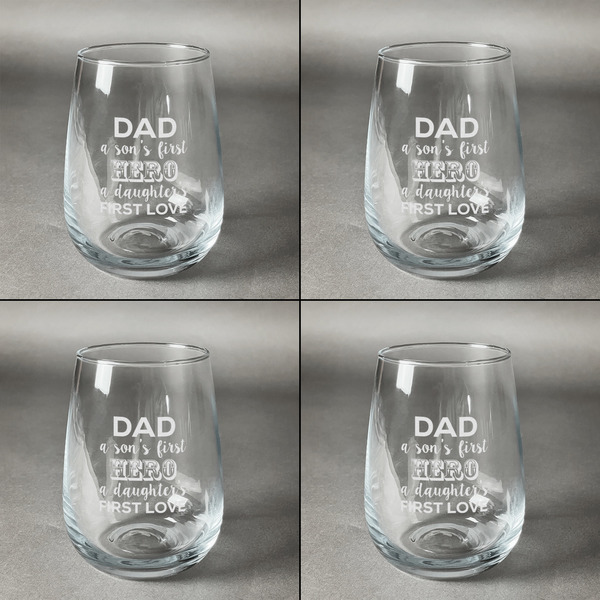 My Father My Hero Set of Four Personalized Stemless Wineglasses (Approval)