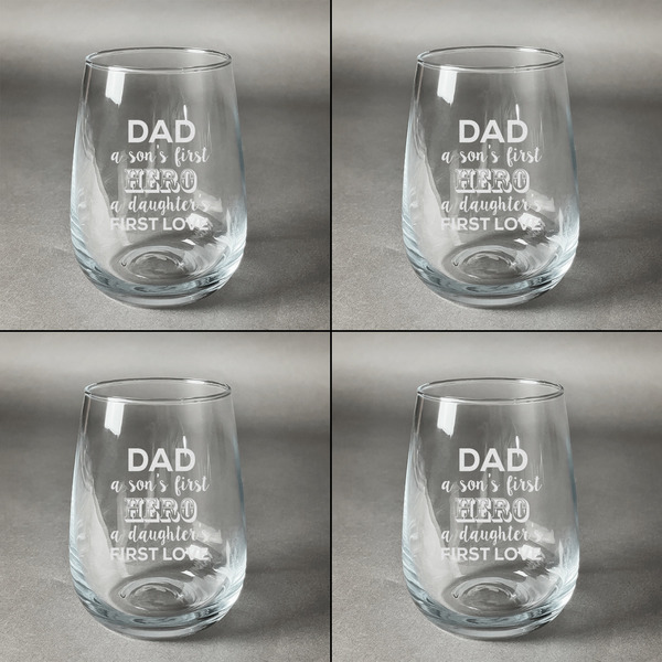 My Father My Hero Set of Four Personalized Stemless Wineglasses (Approval)
