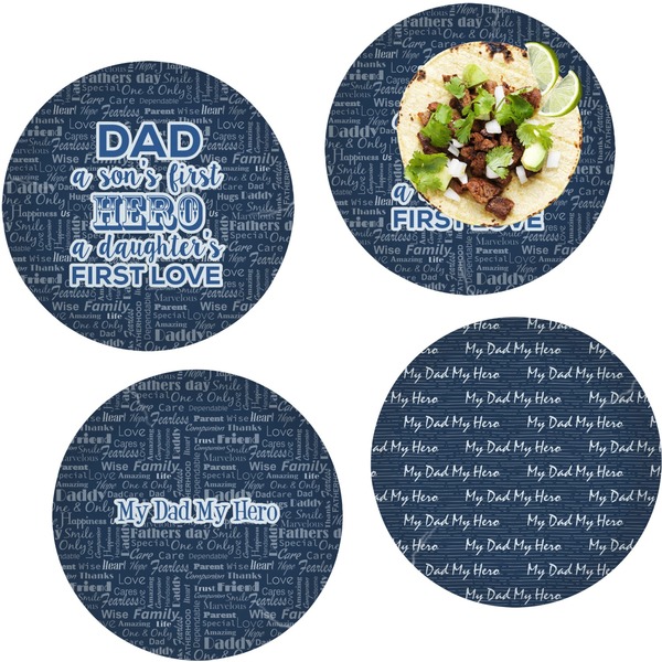 Custom My Father My Hero Set of 4 Glass Lunch / Dinner Plate 10" (Personalized)