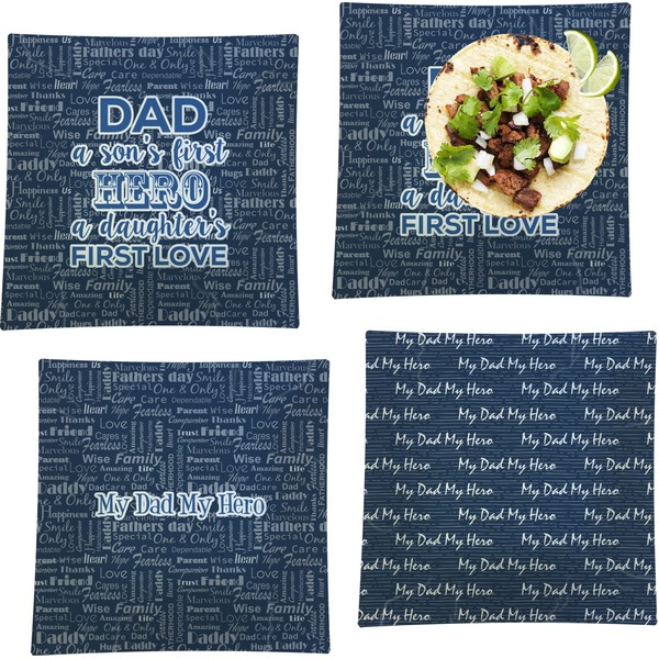 Custom My Father My Hero Set of 4 Glass Square Lunch / Dinner Plate 9.5" (Personalized)