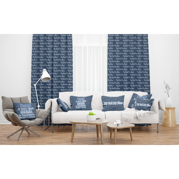 My Father My Hero Sheer and Custom Curtains in Room with Matching Pillows