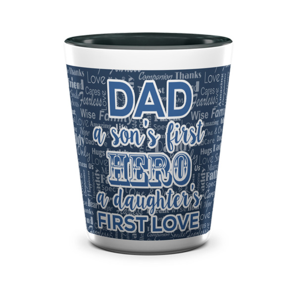 Custom My Father My Hero Ceramic Shot Glass - 1.5 oz - Two Tone - Set of 4