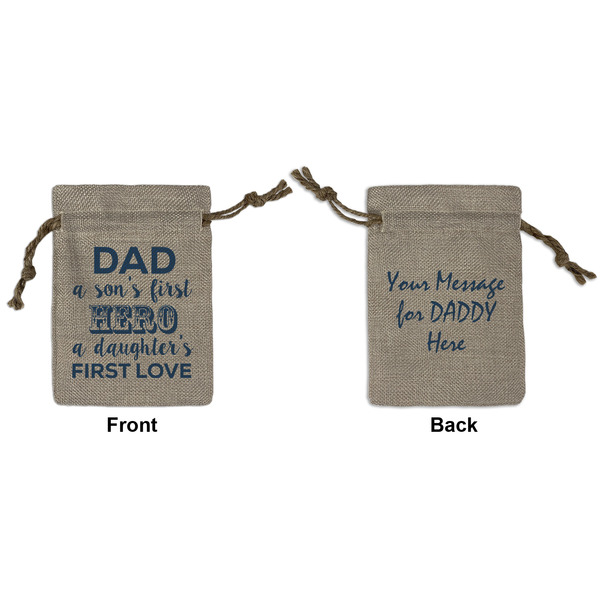 Custom My Father My Hero Small Burlap Gift Bag - Front & Back