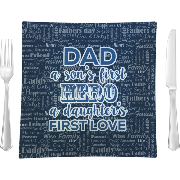 Custom My Father My Hero Glass Square Lunch / Dinner Plate 9.5"