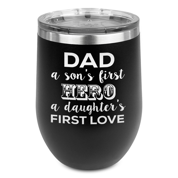 Custom My Father My Hero Stemless Stainless Steel Wine Tumbler - Black - Double Sided