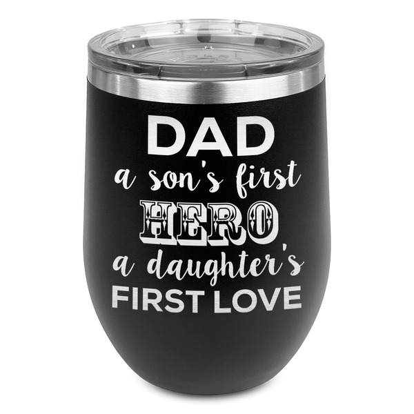Custom My Father My Hero Stemless Stainless Steel Wine Tumbler - Black - Single Sided