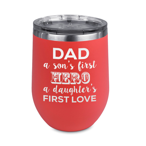 Custom My Father My Hero Stemless Stainless Steel Wine Tumbler - Coral - Single Sided