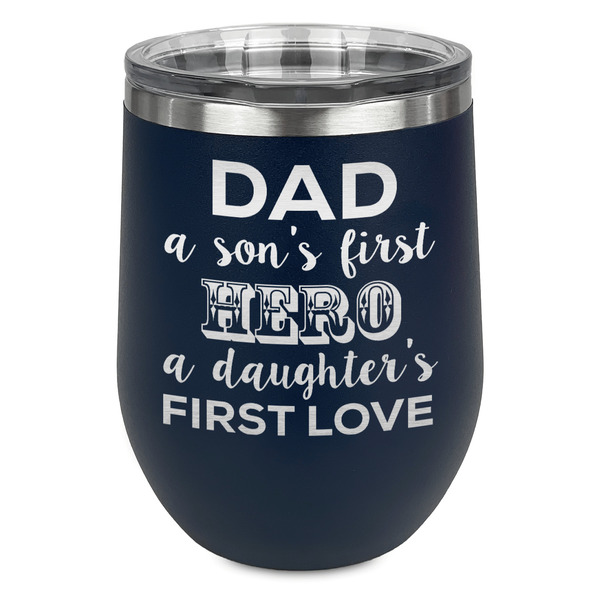 Custom My Father My Hero Stemless Stainless Steel Wine Tumbler - Navy - Single Sided