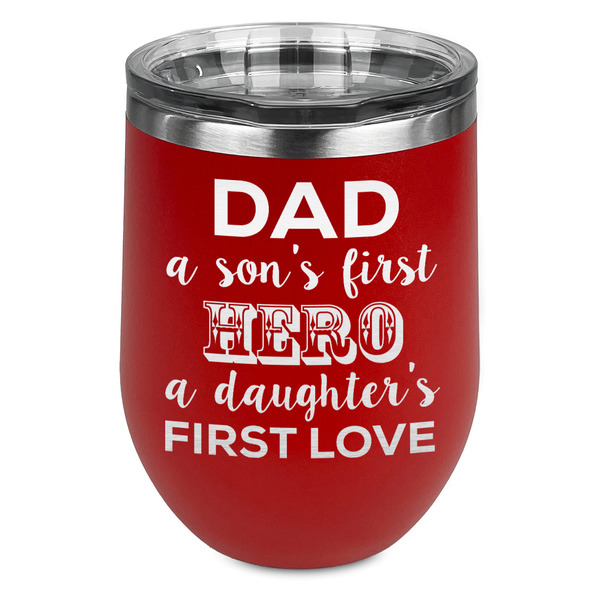 Custom My Father My Hero Stemless Stainless Steel Wine Tumbler - Red - Double Sided