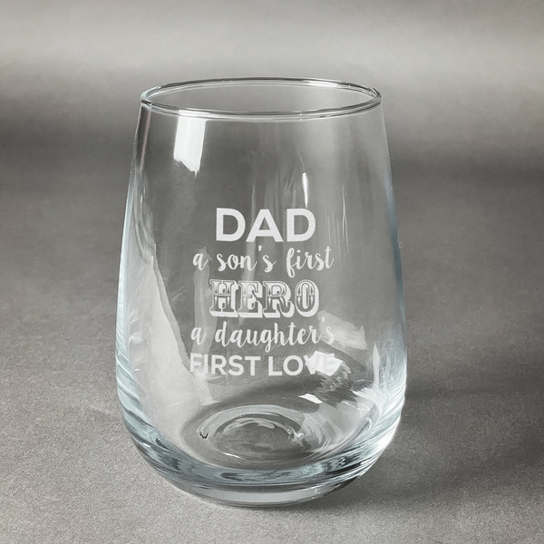 Custom My Father My Hero Stemless Wine Glass - Engraved