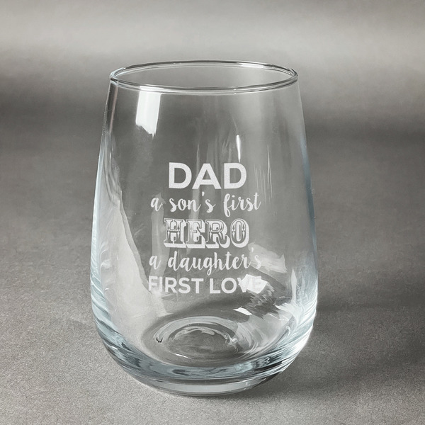 Custom My Father My Hero Stemless Wine Glass (Single)