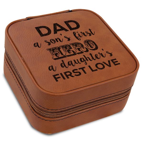 Custom My Father My Hero Travel Jewelry Box - Rawhide Leather