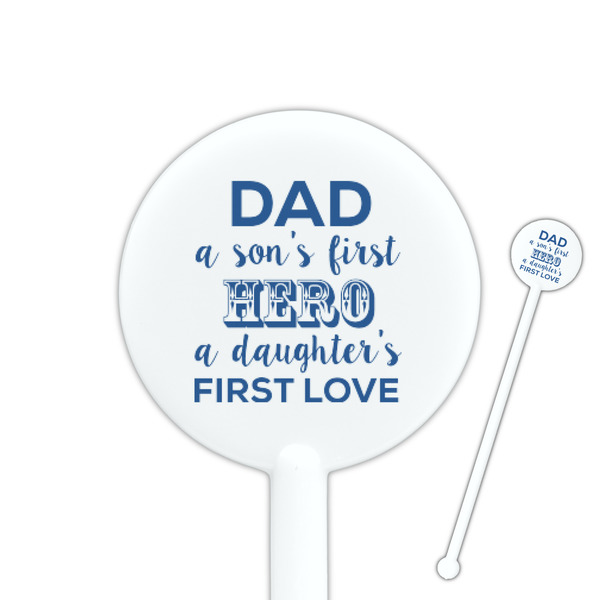 Custom My Father My Hero 5.5" Round Plastic Stir Sticks - White - Single Sided