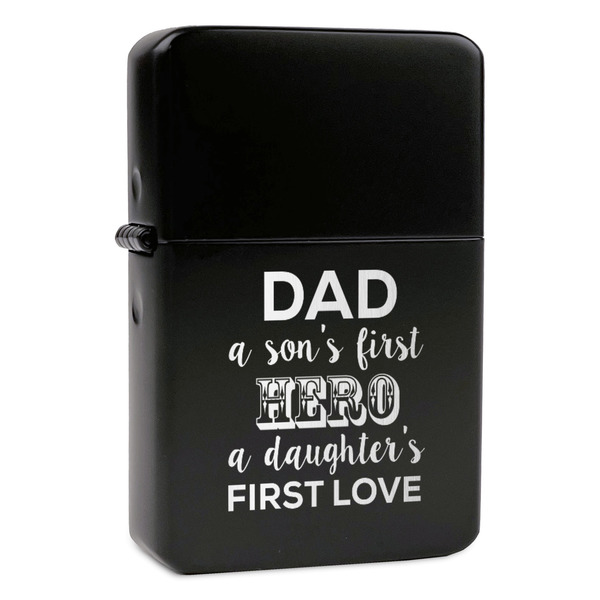 Custom My Father My Hero Windproof Lighter - Black - Double Sided & Lid Engraved