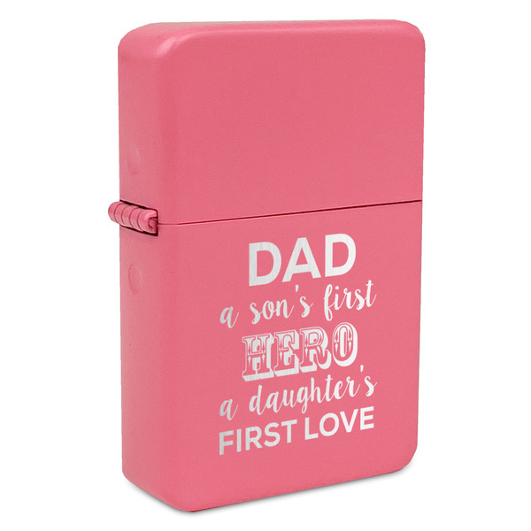 Custom My Father My Hero Windproof Lighter - Pink - Single Sided & Lid Engraved