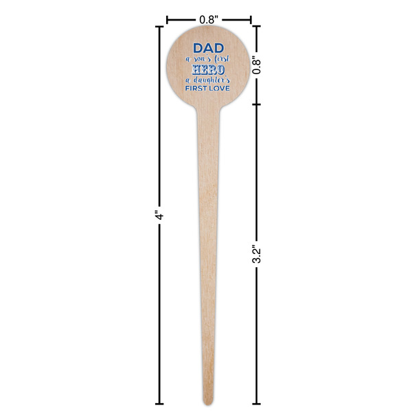 My Father My Hero Wooden 4" Food Pick - Round - Dimensions