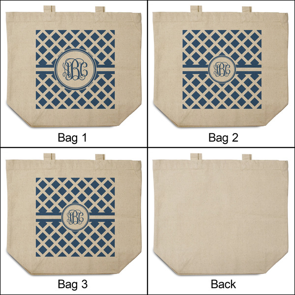 Diamond 3 Reusable Cotton Grocery Bags - Front & Back View