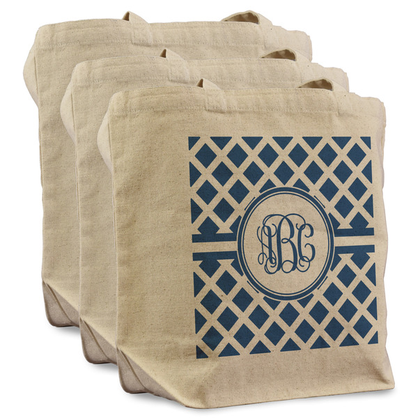 Custom Diamond Reusable Cotton Grocery Bags - Set of 3 (Personalized)