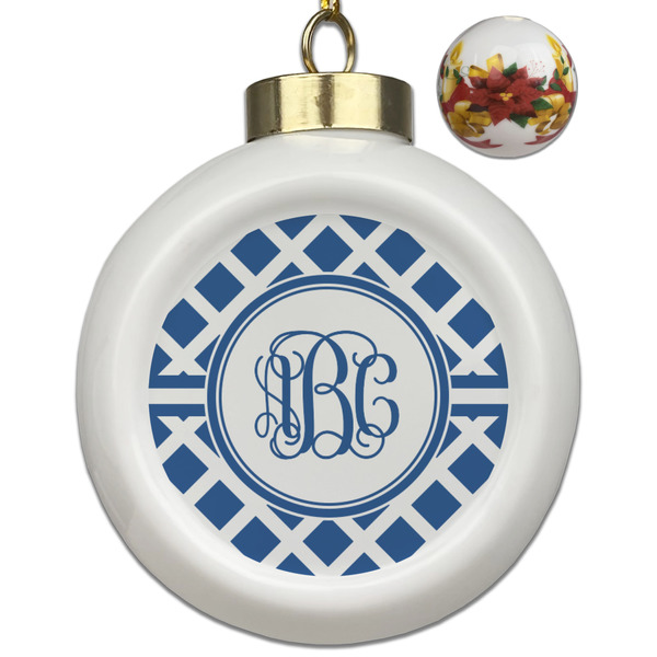 Custom Diamond Ceramic Ball Ornaments - Poinsettia Garland (Personalized)