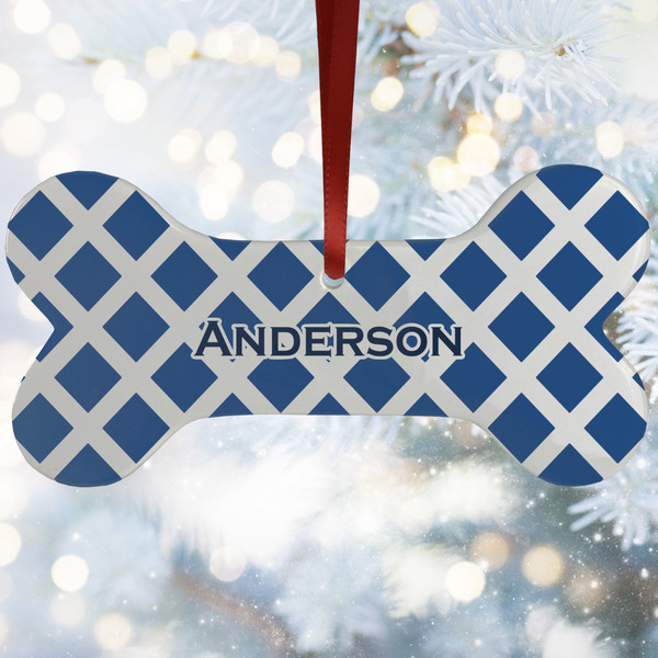 Custom Diamond Ceramic Dog Ornament w/ Monograms