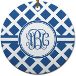 Diamond Round Ceramic Ornament w/ Monogram