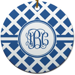 Diamond Round Ceramic Ornament w/ Monogram