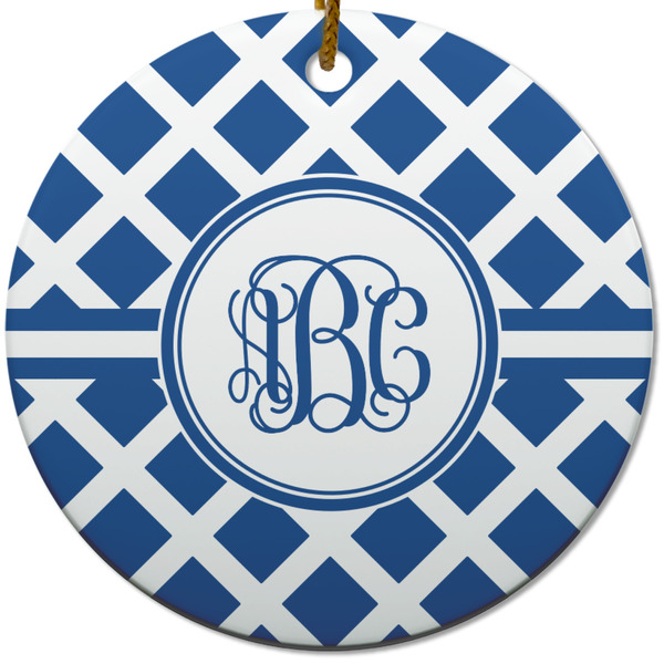 Custom Diamond Round Ceramic Ornament w/ Monogram