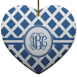 Diamond Heart Ceramic Ornament w/ Monogram