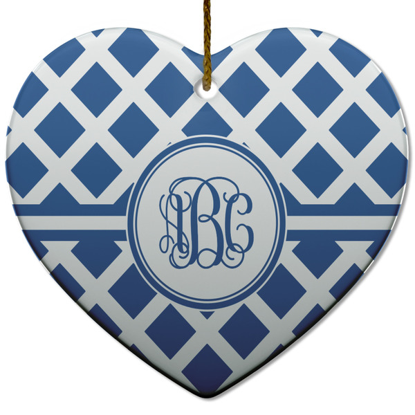 Custom Diamond Heart Ceramic Ornament w/ Monogram