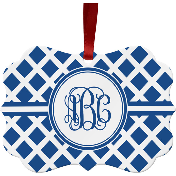 Custom Diamond Metal Frame Ornament - Double Sided w/ Monogram