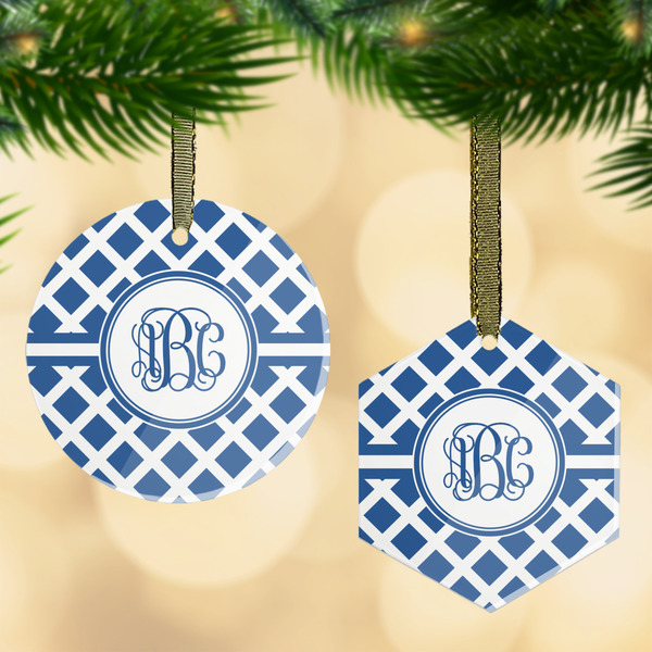 Custom Diamond Flat Glass Ornament w/ Monogram