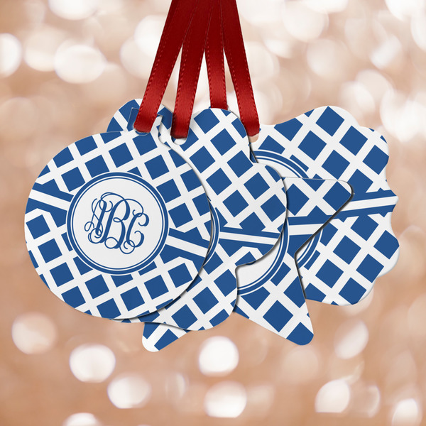Custom Diamond Metal Ornaments - Double Sided w/ Monogram