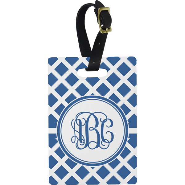 Custom Diamond Plastic Luggage Tag - Rectangular w/ Monogram