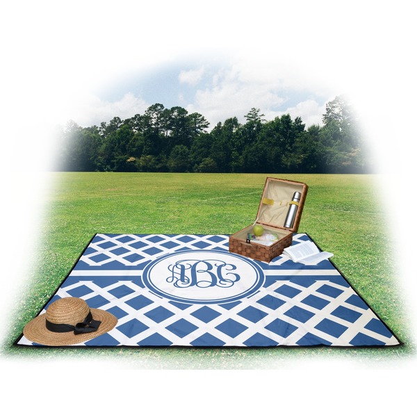 Diamond Picnic Blanket - with Basket Hat and Book - in Use