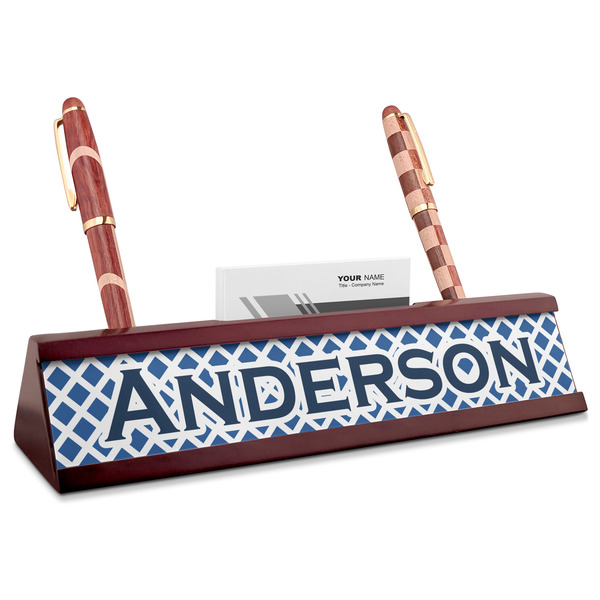 Custom Diamond Red Mahogany Nameplate with Business Card Holder (Personalized)