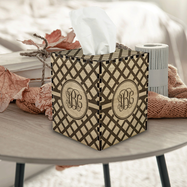 Diamond Square Tissue Box Covers - Wood - In Context